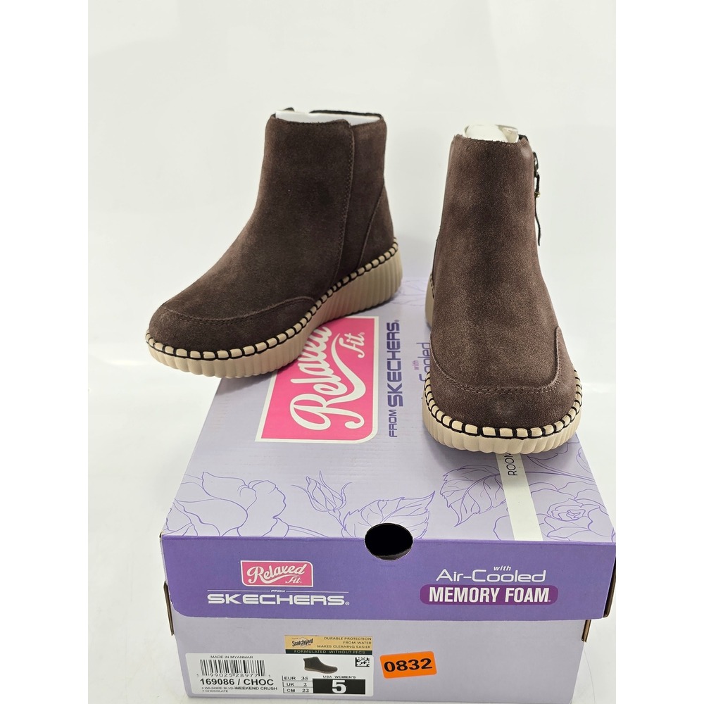 Skechers Wilshire Blvd Weekend Crush Women Size 5 Brown Suede Ankle Boots - NEW